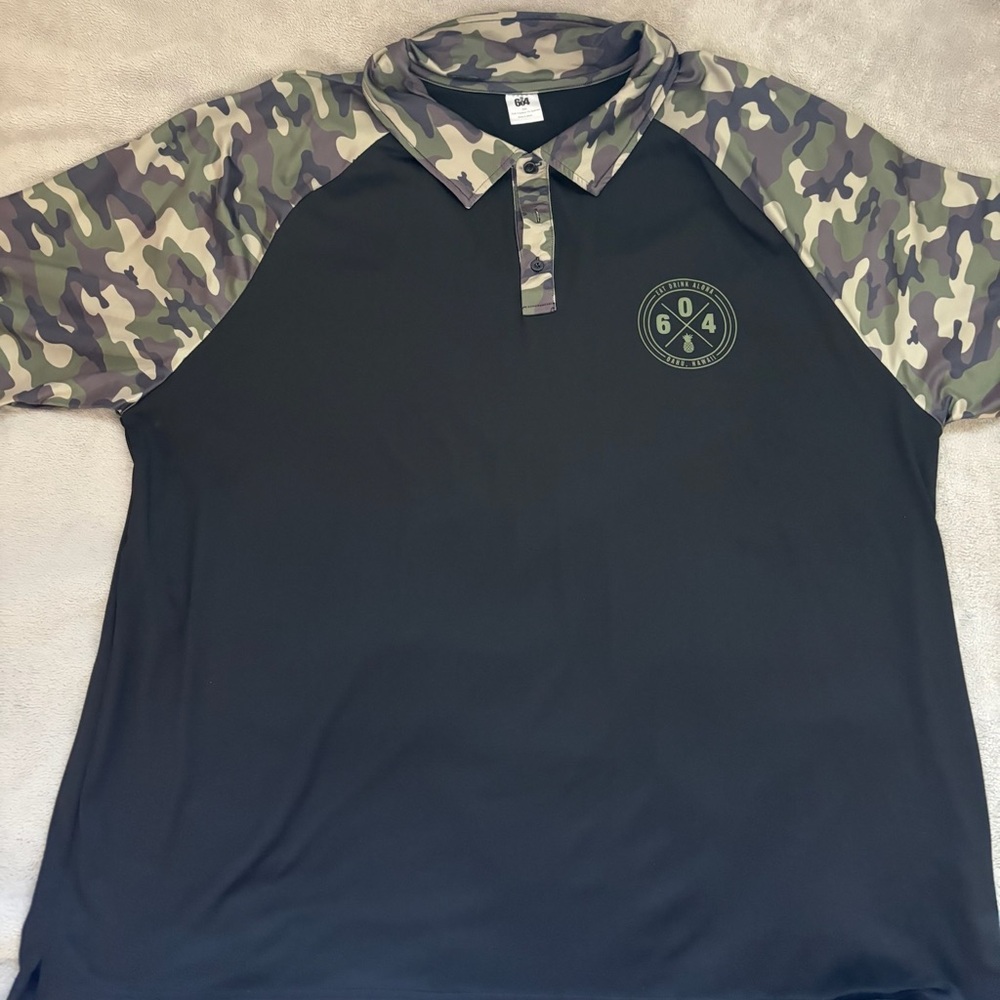 Black and Green Polo Shirt with Camouflage Design